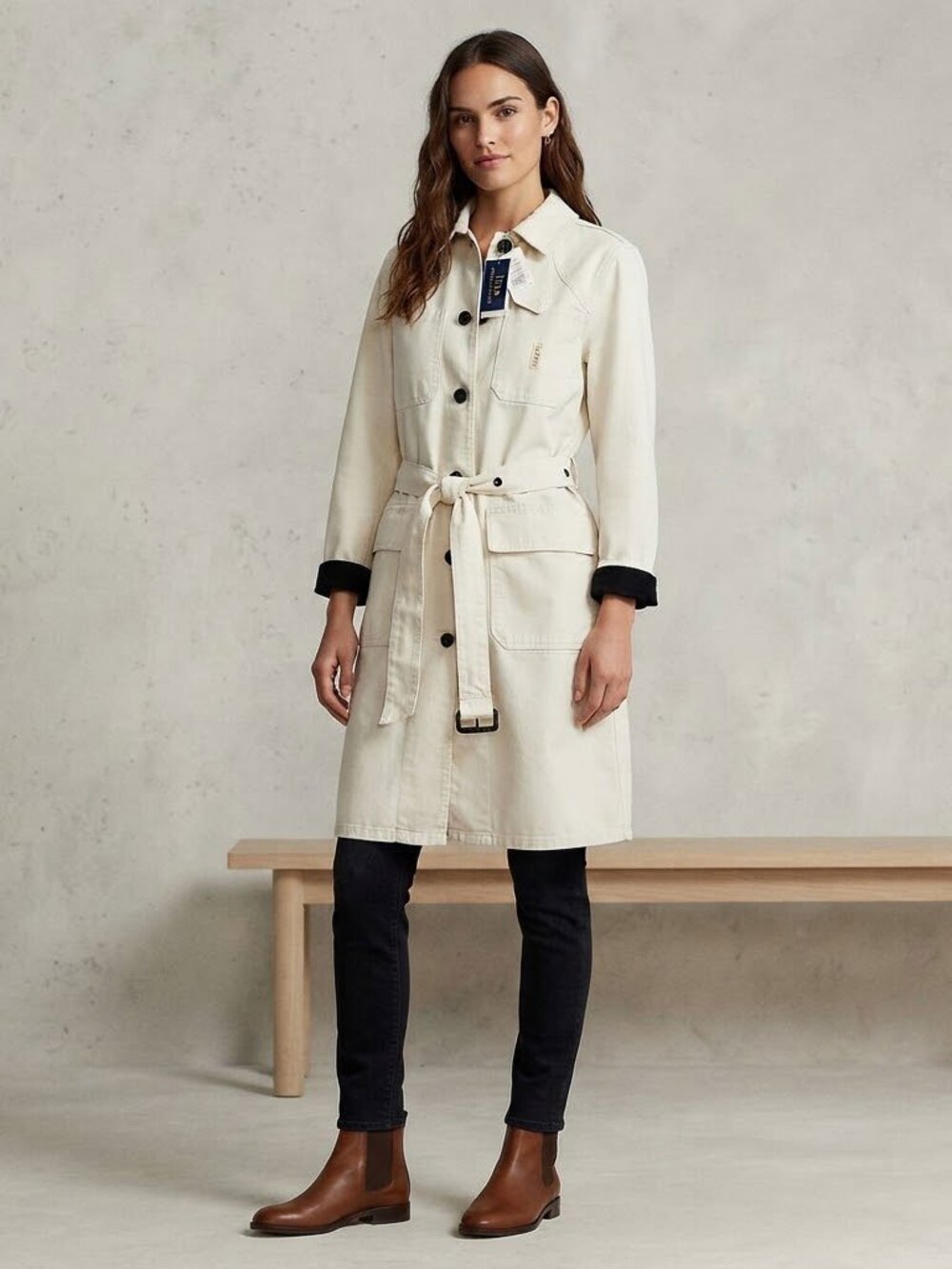 Polo Ralph Lauren Chic Cream Cotton Barn Coat Trench Jacket
